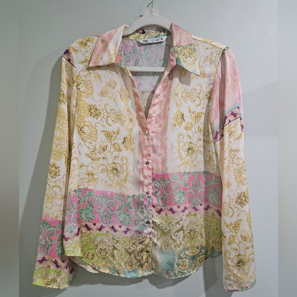 Zara Pastel Satin Button Down - Picture 4 of 7